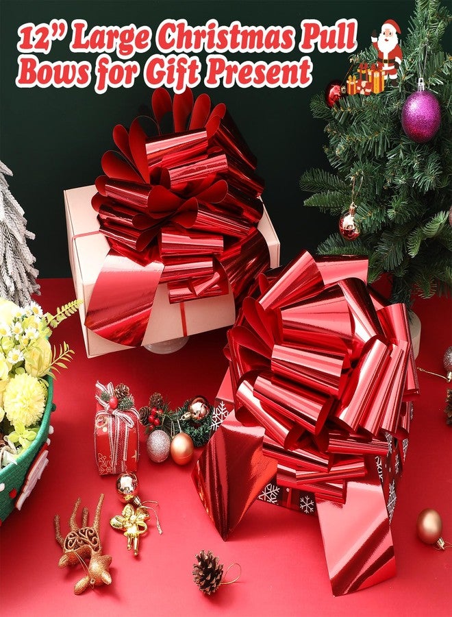 Giegxin 2 Pcs Large 12 Inch Red Pull Bows Metallic Valentines Giant Gift Wrapping Bows for Cars, Presents, Decorations, Grand Openings, Parties & Weddings - Reusable & Easy to Assemble - Image 2